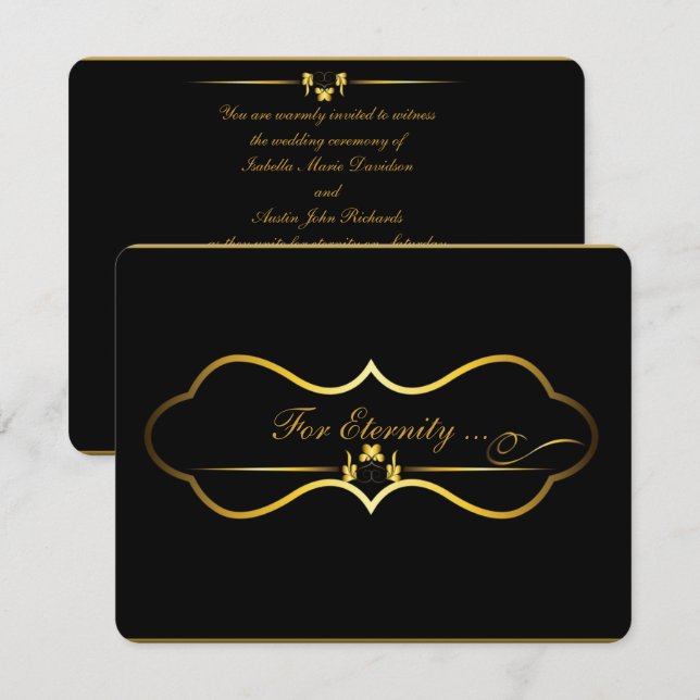 Invitation design contemporain noir et or mariage (Devant / Derrière)