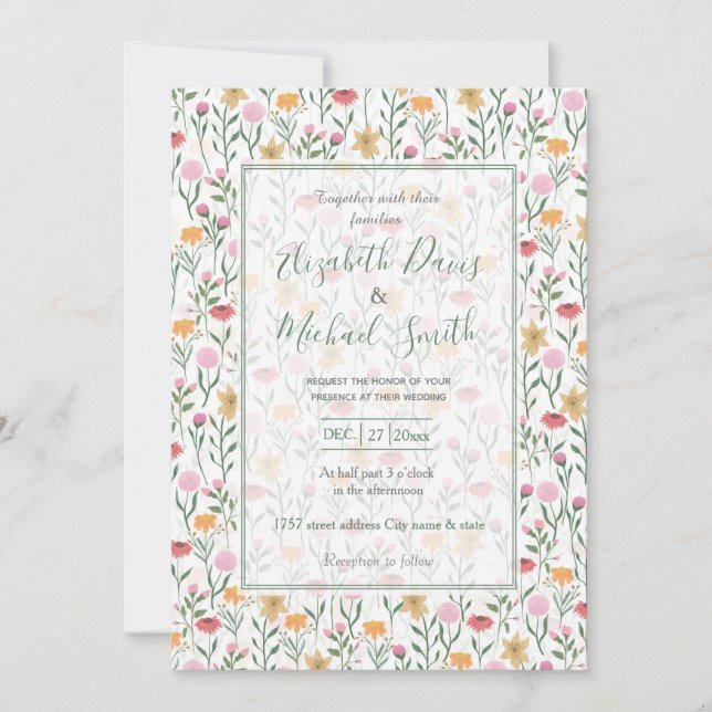 Invitation Design couleur Fleur sauvage aquarelle (Devant)
