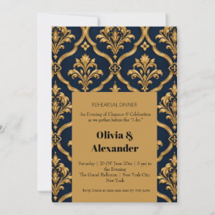 Invitation Design de motif vintage élégant en or et damas mar
