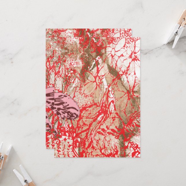 Invitation Design de tissu rouge vif avec plancher complexe (Devant/Arrière en situation)