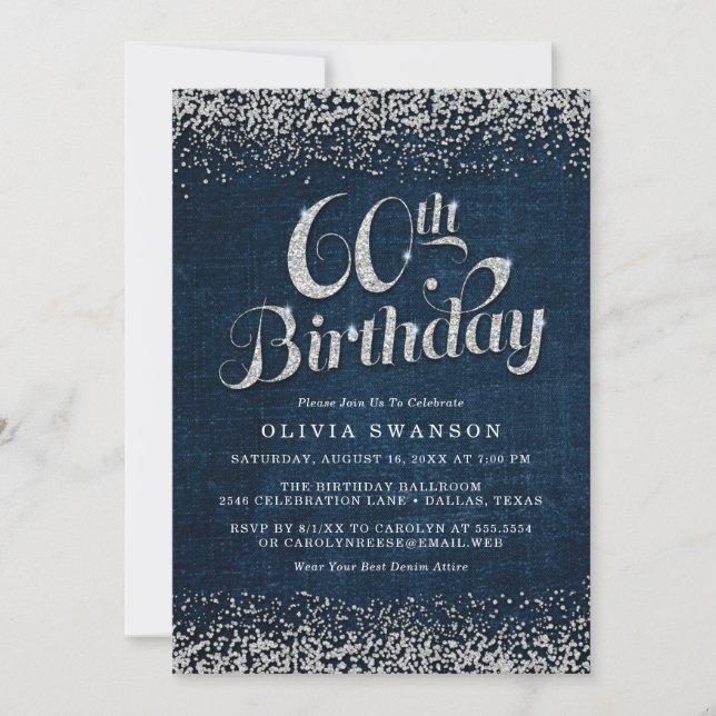 Invitation Design Denim & Diamonds 60e fête d'anniversaire (Devant)