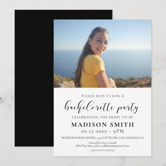 Invitation Design élégant Bachelorette Party photo (Devant / Derrière)
