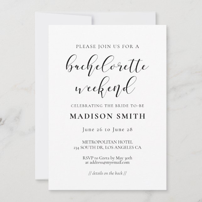 Invitation Design élégant Bachelorette Week-end (Devant)