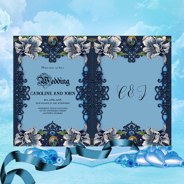 Invitation Design élégant bleu celtique (Blue celtic design)