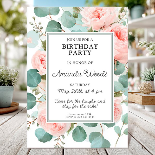 Invitation Design élégant floral blush fête d'anniversaire (Créateur téléchargé)