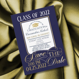 Invitation Design élégant, or, blanc et bleu Graduation