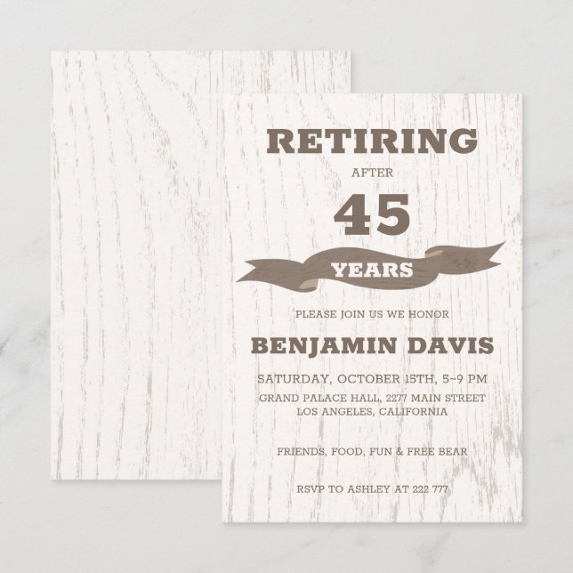 Invitation Design en bois (Devant / Derrière)