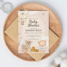 Invitation Design floral moderne rose blanc ours en tourbe