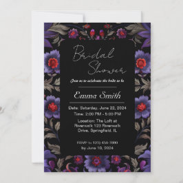 Invitation Design floral noir et violet moderne foncé