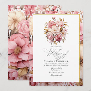 Invitation Design floral rose et or chic