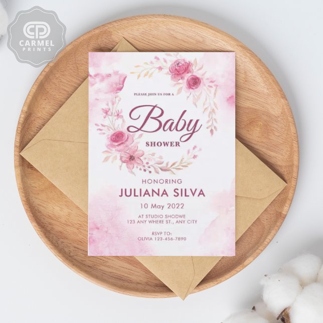 Invitation Design floral rose rose moderne (Modern Pink White Rose Floral Pattern Design Invitation)