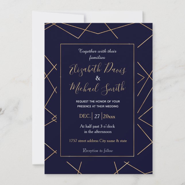 Invitation Design géométrique moderne Blue Gold (Devant)