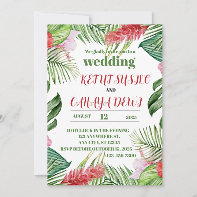 Invitation Design mariage avec fleurs aux couleurs chaudes (Devant)