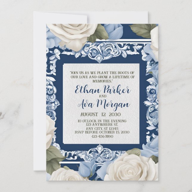 Invitation Design Mariage bleu et blanc (Devant)