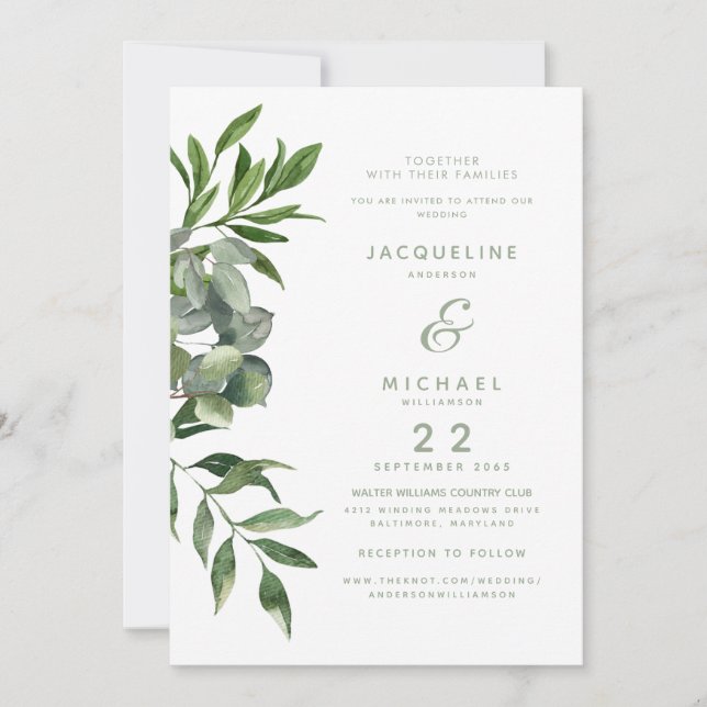 Invitation Design moderne Aquarelle Mariage de feuillage (Devant)