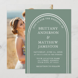Invitation Design moderne Arch Mariage Sage Green Photo