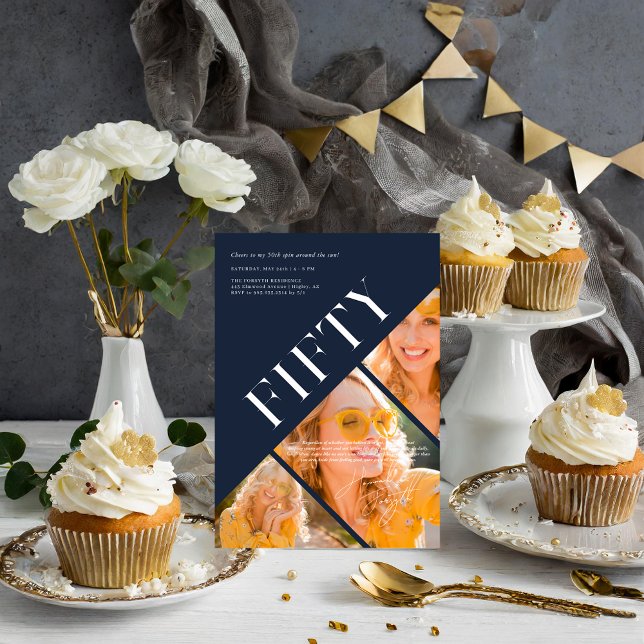 Invitation Design Moderne Cinquante | 50e anniversaire 3 Phot (Créateur téléchargé)
