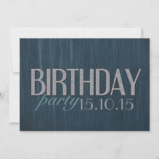Invitation Design noir turquoise denim Guy Anniversaire Invit (Devant)