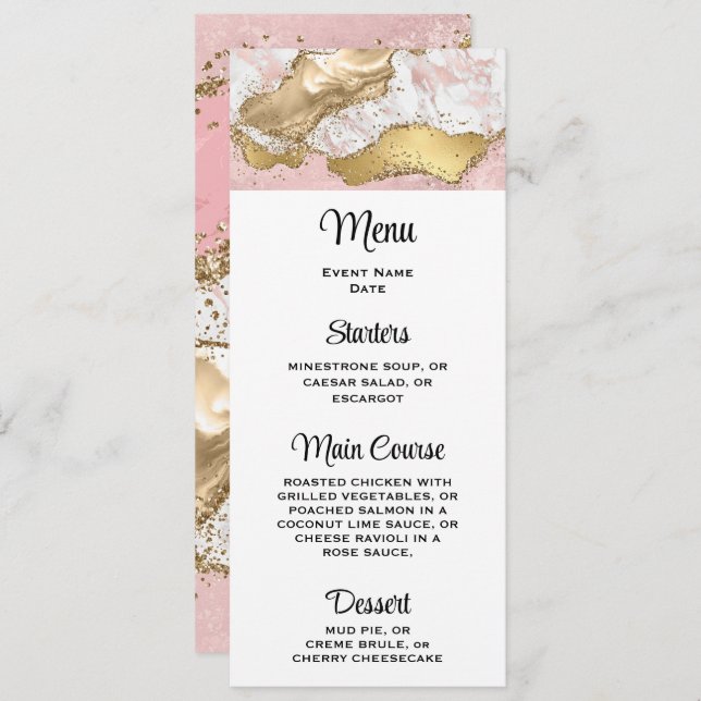 Invitation Design Rose de luxe en marbre rose or (Devant / Derrière)
