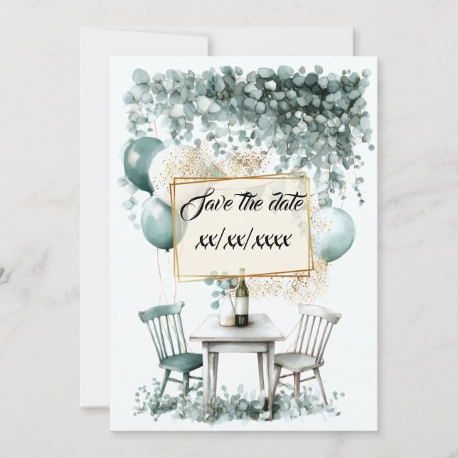 Invitation Design save the date vert sauge à personnaliser (Devant)