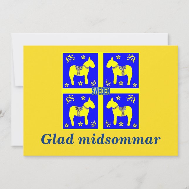 Invitation design scandinave, Personnalisé Glad midsommar (Devant)