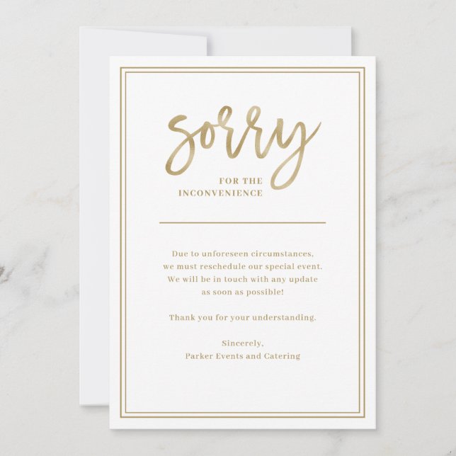 Invitation Désolé pour les inconvénients| Annulation ou repor (Devant)