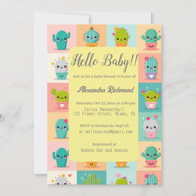 Invitation Dessert cactus & Baby shower Succulent sans coutur (Devant)
