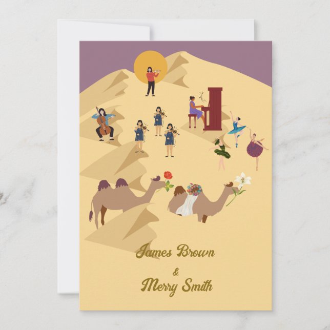 Invitation Dessert Camels amoureux Musiciens Ballerina Mariag (Devant)