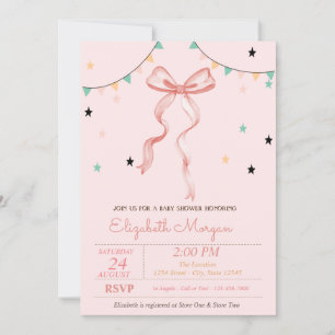 Invitation Dessin à la main d'étoiles à arc rose Baby Shower