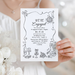 Invitation Dessin à la main Doodle Funky Whimsical Engagement