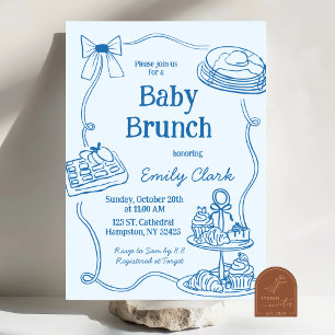 Invitation Dessin à la main Doodles Bleu Bébé Brunch Invitati