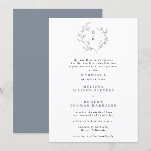 Invitation Dessin à la main Dusty Blue Sketch Wreath Mariage 