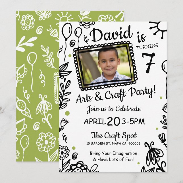 Invitation Dessin amusant Doodle Crafts Anniversaire Fête Inv (Devant / Derrière)