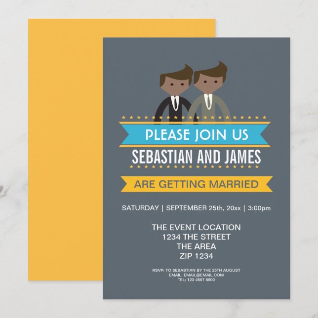 Invitation Dessin animé gay habille mariage à thème (Devant / Derrière)