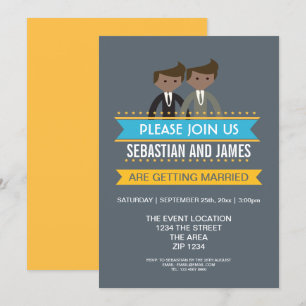 Invitation Dessin animé gay habille mariage à thème