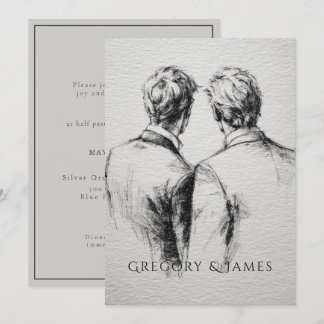 Invitation Dessin au crayon de mariage gay / mariés