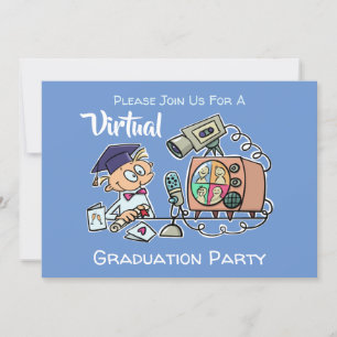 Invitation Dessin bleu amusant de la fête de la graduation vi