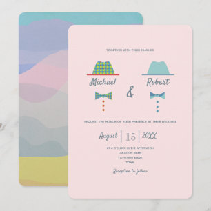 Invitation Dessin couleur Vintage pour Mariage gay