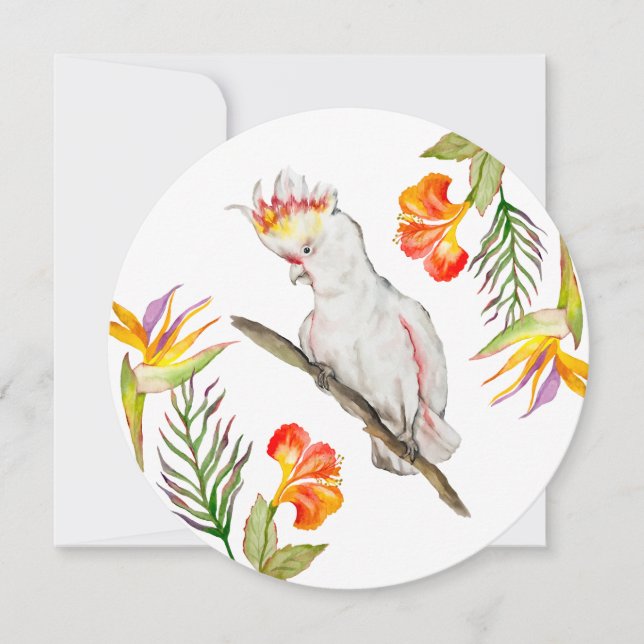 Invitation Dessin d'aquarelle d'un perroquet de cacatoès (Devant)