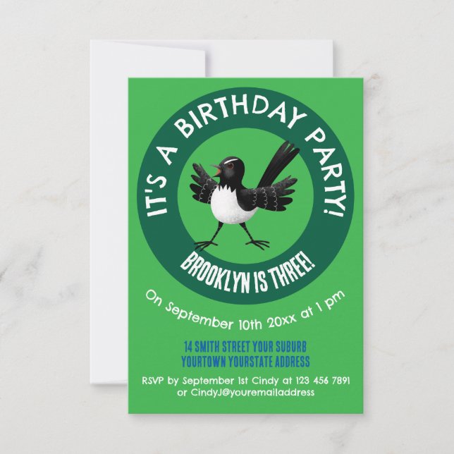 Invitation Dessin de l'Australien Willie Wagtail (Devant)