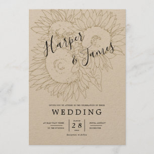 Invitation Dessin de tournesol mariage de papier kraft russe