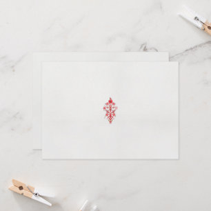 Invitation dessin d'une fleur rouge et feuille sur un ba blan