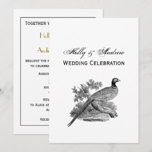 Invitation Dessin en noir et blanc d'un faisan de chasse vint