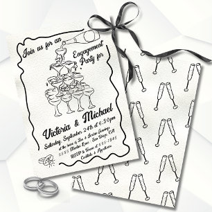 Invitation Dessin Funky Cheers Champagne Engagement Party