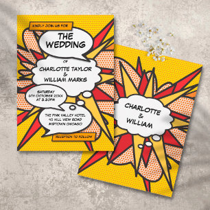 Invitation Dessin humoristique moderne Livre Pop Art Mariage