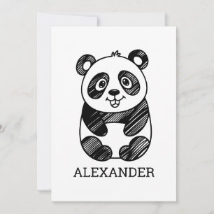 Invitation Dessin minimaliste de panda mignon en noir et blan