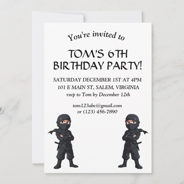 Invitation Dessin Ninja Guerriers Garçons fête d'anniversaire (Devant)