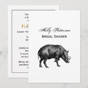 Invitation Dessin vintage de sanglier en noir et blanc