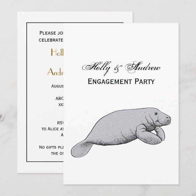 Invitation Dessin vintage Manate (Devant / Derrière)