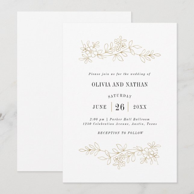 Invitation Dessins de la ligne botanique de Faux Gold| Mariag (Devant / Derrière)